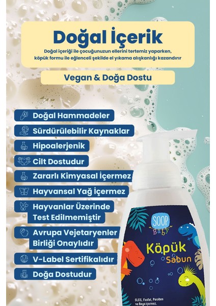 Bebek Dinozor Köpük Sabun Pudra Kokulu 4 x 300 ML | Vegan Hipoalerjenik | Eğlenceli Köpük Form modelleri