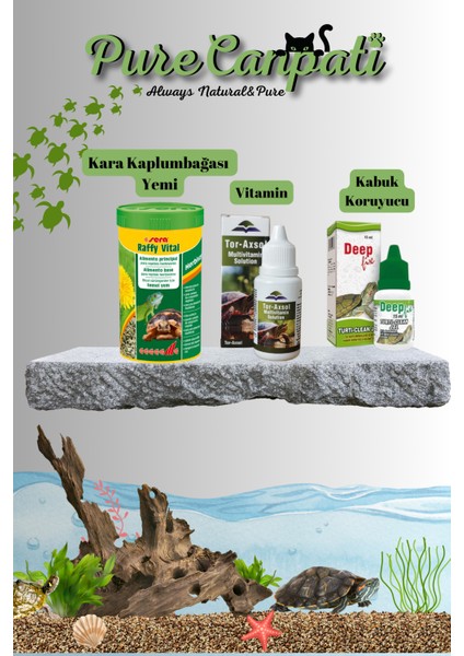 Kara Kaplumbağası Yem + Tor-Axsol Vitamin + Kabuk Jel Seti (Sera Raffy Vital Nature 250 Ml)