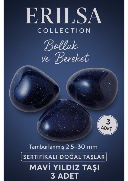Sertifikalı Mavi Yıldız Taşı Kütle (3 Adet) – Doğal Parıltılı Taş Seti 30-35 mm
