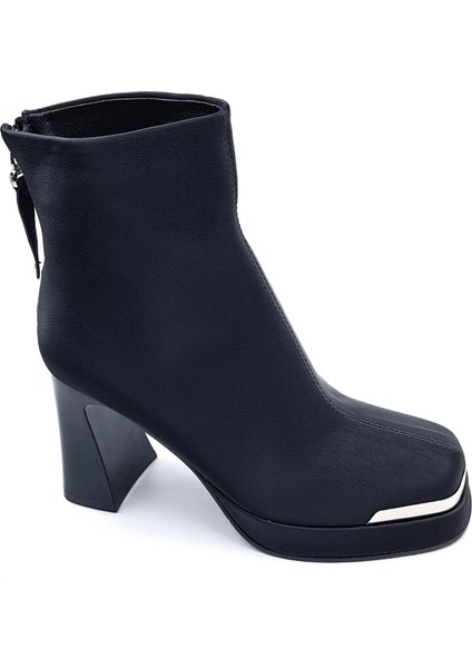 G25K414 Arkadan Fermuarlı Platformlu Topuklu Siyah Kadın Bot modelleri