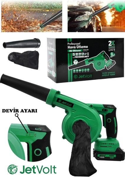 Jetvolt 21V Şarjlı Kompresör Hava Üfleme Makinesi - Yeşil
