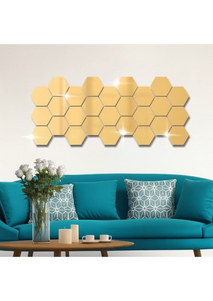 12'li Yapışkanlı Akrilik Ayna Seti | Altıgen Duvar Dekoru | Modern Dekoratif Ayna Panelleri modelleri