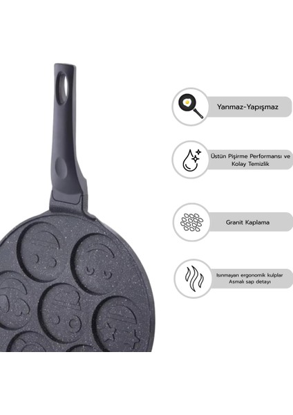 3 Parça Neşeli Emoji Granit Tava & Ikili Döküm Tava Seti fiyatları
