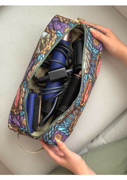 Yeşil Vintage Çiçek Desenli Xl Boy Saç Şekillendirici Çantası – Kapitoneli, Geniş Hacimli, Fermuarlı, Airwrap ve Tüm Cihazlarla Uyumlu Şık Organizer Çanta (35CM x 11CM x 11CM) fiyatları