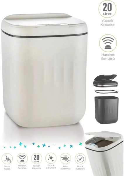 Akıllı Teknolojik Sensörlü Çöp Kovası Işık Antibakteriyel Koku Geçirmez Ofis Banyo Mutfak 20L Uv fiyatları