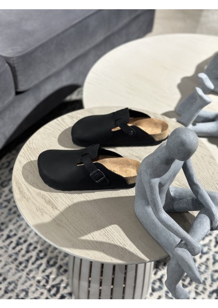 Oslo Hakiki Deri Mantar Taban Ortopedik Unisex Terlik