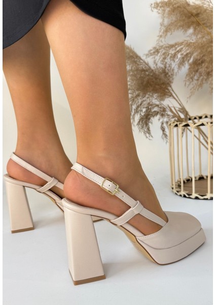 Mety Bej Cilt Topuklu Ayakkabı - Lisinya