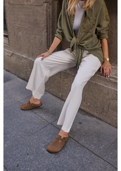 Oslo Hakiki Deri Mantar Taban Ortopedik Unisex Terlik fırsatları