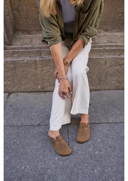 Oslo Hakiki Deri Mantar Taban Ortopedik Unisex Terlik