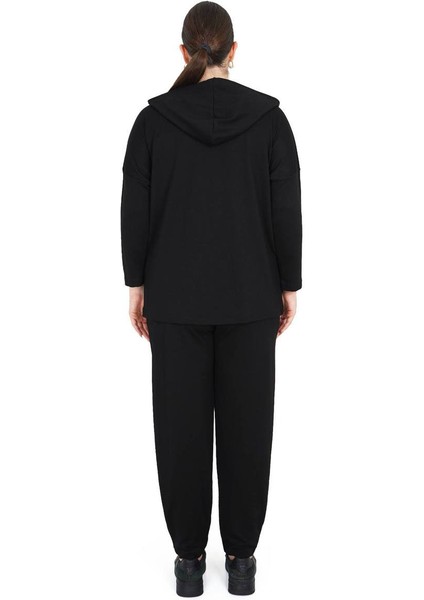 Kadın Büyük Beden Siyah Alt Üst İkili Kapüşonlu Takım modelleri