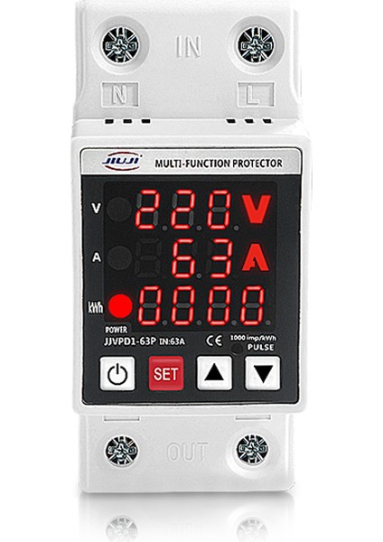 Jıujı Enerji Ölçerli Gerilim ve Akım Koruma Rölesi Voltaj ve Akım Koruyucu 63A