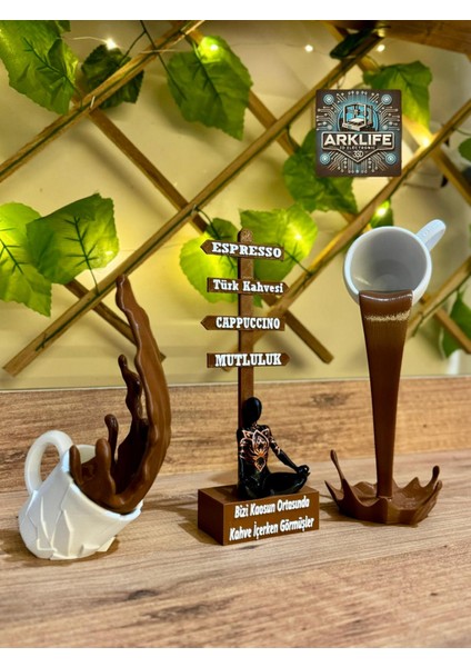 Kahve Köşesi Dekoru 3lü Set Özel Tasarım Yoga Tabela Beyaz Kırılan ve Dökülen Kahve Fincanı Dekoratif Hediyelik fırsatları