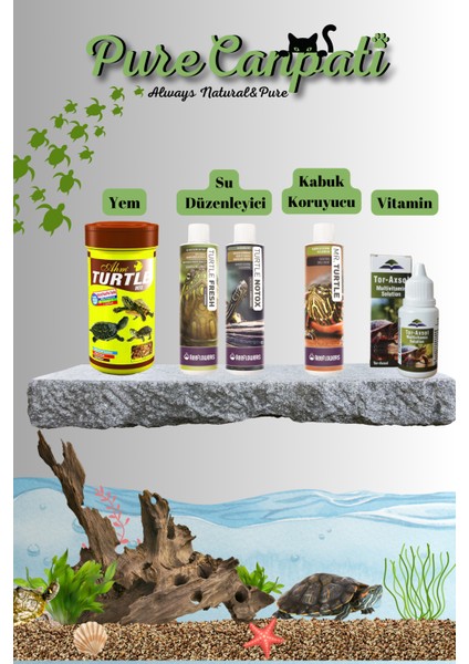 Kaplumbağa Bakım ve Mix Yem Seti (Vitamin, Kabuk Koruyucu ve Su Düzenleyici)