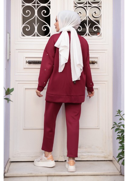 Fermuarlı Bordo Tesettür Ikili Takım 12401BR modelleri