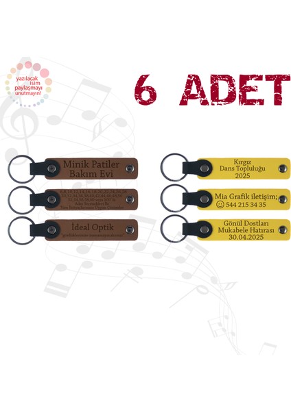 A Kahve & Sarı, Aile Toplantılarına Küçük Hatıra, 6’lı Set, Isim Yazılabilen Deri Anahtarlık