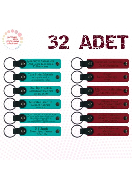 K Turkuaz & Kırmızı, 32’li Set, Isim ve Tarihli Deri Hediyelik, Kaligrafi Kursu Katılımcılarına Anı