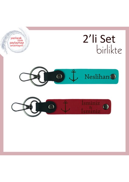 Denizcilik Ruhu Taşıyanlara Uygun Klasik Hediye, Isim Yazılabilir Anahtarlık, Koyu Turkuaz-Kırmızı