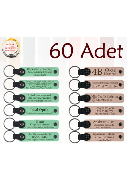 Yeşil & Pudra, Sosyal Sorumluluk Projesine Katkı Hediyesi, 60’lı Set, Kişiye Özgü Yazılı Anahtarlık