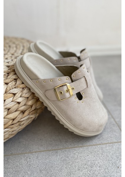 Krem Süet Rahat ve Şık Günlük Kadın Terlik TMD2025002