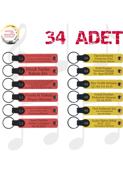 Nar Çiçeği & Sarı, 34’lü Set, Kişisel Mesajlı Deri Anahtarlık, Fen Bilimleri Öğretmeninden Hediye