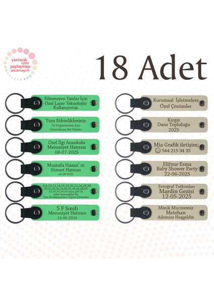 F Yeşili & S Kahve, Fen Bilimleri Öğretmeninden Karne Sürprizi, 18’li Set, Mesajlı Deri Anahtarlık