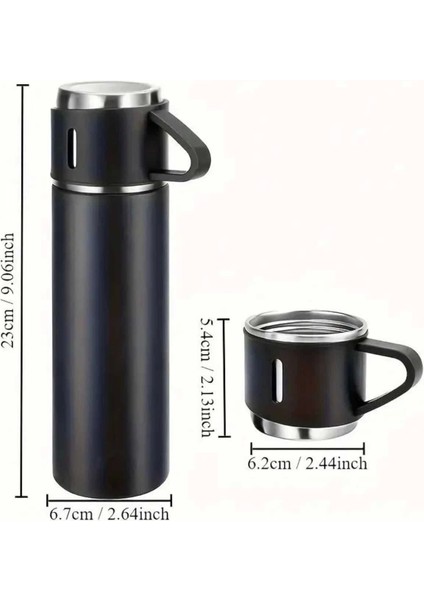 Termos Seti 3'lü Bardak Seti Isı Dayanıklı Siyah Paslanmaz Çelik Vakumlu fırsatları