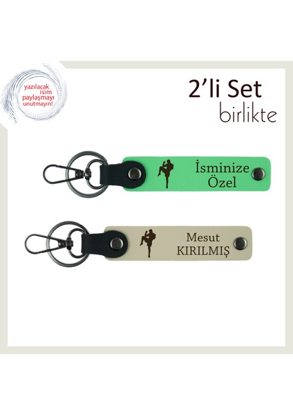 Kickboks Temalı Şık Hatıralık, Erkek Kardeşe Uygun Yazı Eklenebilir Anahtarlık, Fıstık Yeşil-S Kahve