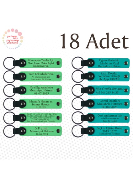 Fıstık Yeşili & K Turkuaz, Ingilizce Öğretmeninden Sınıfına Hatıra, 18’li Set, Kişisel Anahtarlık
