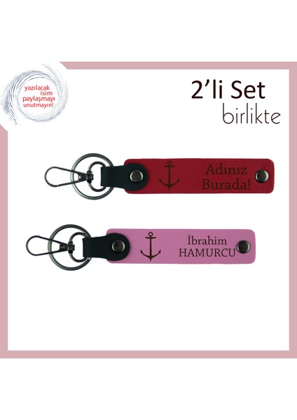 Yat Sever Sevgiliye Doğum Günü Hatırası, Çıpa Desenli Isim Yazılabilir Anahtarlık, Kırmızı-Pembe