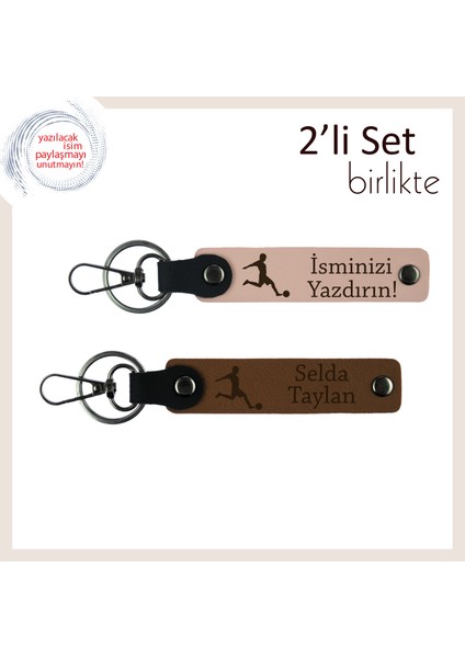 Futbol Temalı Öğretmene Teşekkür Armağanı, Isme Yazılabilir Deri Anahtarlık, Yavru Ağzı-Açık Kahve