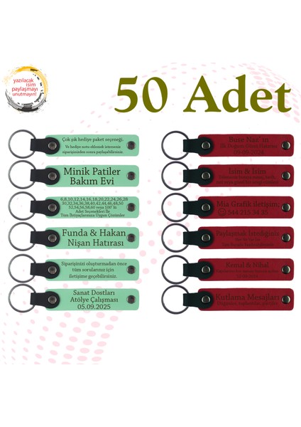 Yeşil & Kırmızı, Kafe Müşterilerine Teşekkür Hediyesi, 50’li Set, Isim Yazılabilen Deri Anahtarlık