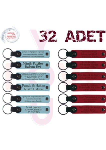 G Mavi & Kırmızı, 32’li Set, Mesajlı Deri Anahtarlık, Öğrencileriniz Için Yıllarca Saklanacak Hatıra