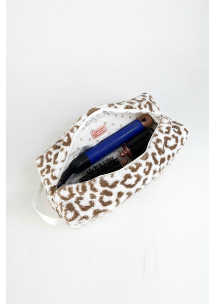 Leopar Peluş Saç Şekillendirici Çantası, Airstrait ve Tüm Saç Şekillendiricilerine Uyumlu çanta, Xl Boy Seyahat Çantası, Büyük Makyaj Çantası,Organizer