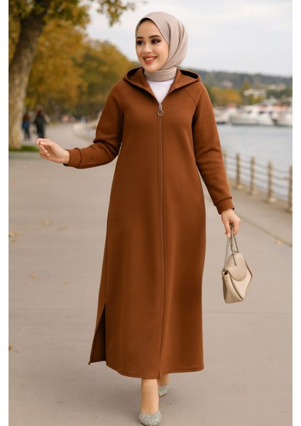 Kapşonlu Taba Tesettür Kap 72231TB