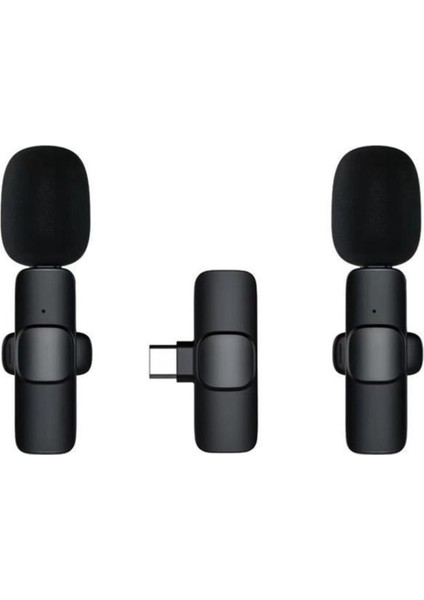 2 Adet Kablosuz Yaka Mikrofonu Type-C 2'li Mini Mikrofon K9