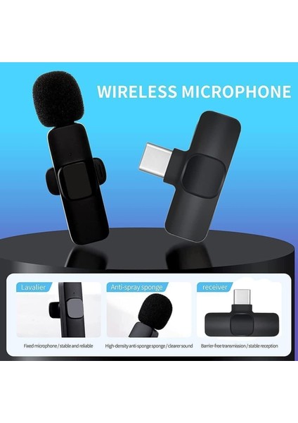 2 Adet Kablosuz Yaka Mikrofonu Type-C 2'li Mini Mikrofon K9 indirimleri