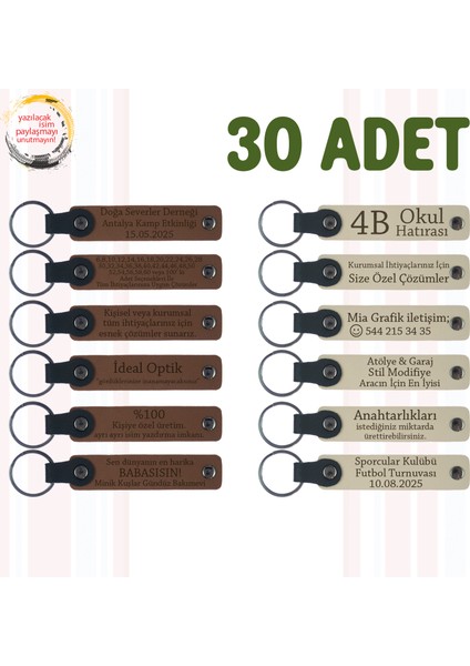 A Kahve & Sütlü Kahve, Yol Gezisi Ekibine Hediye, 30’lu Set, Kişiye Özgü Yazılı Deri Anahtarlık