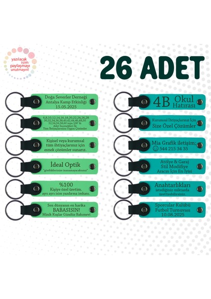 F Yeşili & K Turkuaz, Doğa Turu Ekibine Özel Anı, 26’lı Set, Isim Yazılabilen Deri Anahtarlık