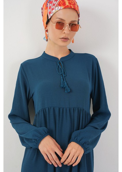 Kadın BDART Fiyonk Bağcıklı Maxi Elbise Blue fırsatları