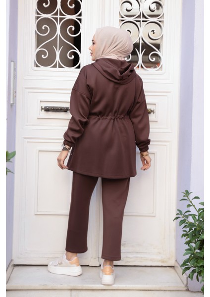 Kapşonlu Koyu Kahverengi Tesettür Ikili Takım 12271KKH modelleri