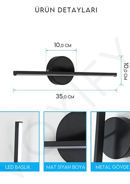 Modern Kablosuz Tak Çalıştır Ledli Elektrikli Aplik Banyo Tablo Ayna Siyah Kasa 220V Gün Işığı Beyaz