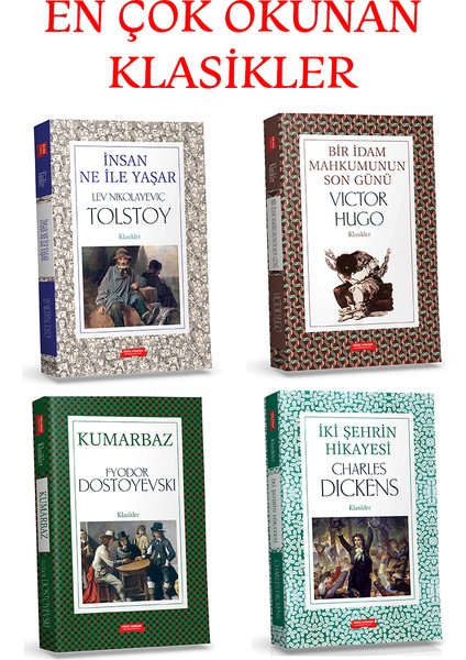 Dünya Klasikleri: Insan Ne Ile Yaşar, Kumarbaz, Bir Idam Mahkumunun Son Günü, Iki Şehrin Hikayesi Klasik Roman Seti