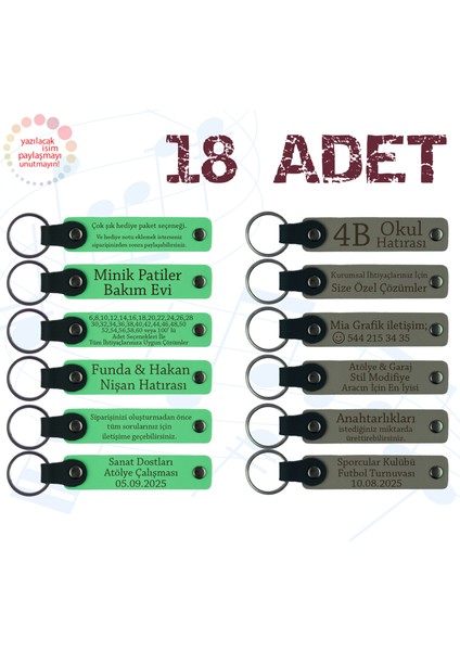 F Yeşili & Kül Gri, Fen Bilimleri Öğretmeninden Karne Sürprizi, 18’li Set, Mesajlı Deri Anahtarlık