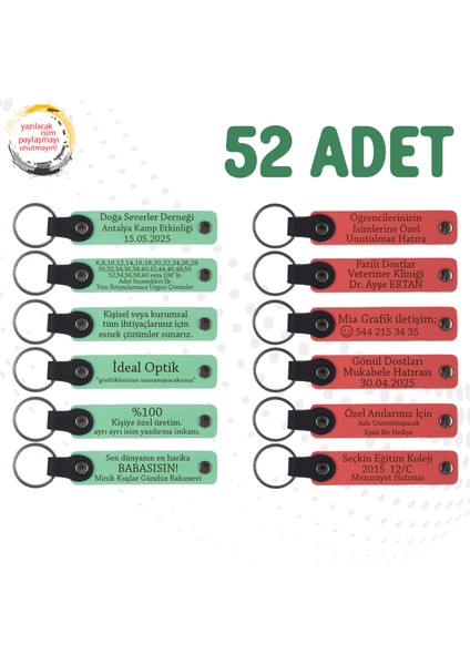 Yeşil & Nar Çiçeği, Bebek Mevlüdüne Küçük Armağan, 52’li Set, Kişiselleştirilebilir Deri Hatıra