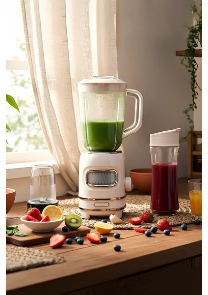 Kişisel Blender Seti Öğütücülü Smoothie Şişeli Blender 1,0 Litre Blendir Seti FR-BL01 Retroblend