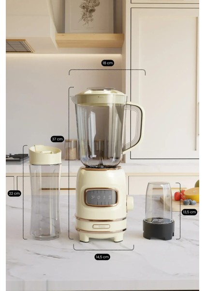 Kişisel Blender Seti Öğütücülü Smoothie Şişeli Blender 1,0 Litre Blendir Seti FR-BL01 Retroblend