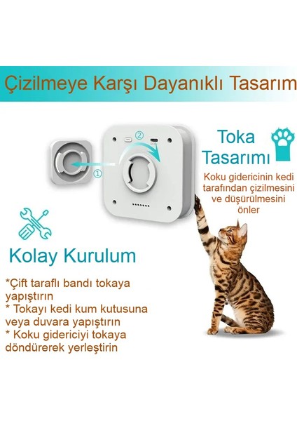 Akıllı Evcil Hayvan Koku Arıtma Cihazı USB Şarjlı Deodorant ve Sterilizasyon Özellikli
