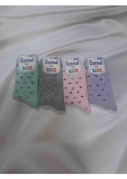 Mor Minik Kalp Desenli Renkli %90 Cotton %10 Elastan Rahat Kullanışlı Kız Çocuk Soket Çorap