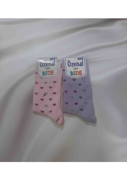 Mor Minik Kalp Desenli Renkli %90 Cotton %10 Elastan Rahat Kullanışlı Kız Çocuk Soket Çorap modelleri