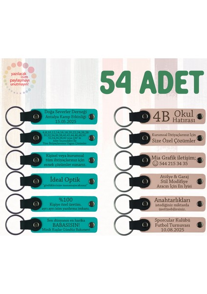 Koyu Turkuaz & Pudra, 54’lü Set, Isim ve Mesajlı Deri Anahtarlık, Rehberlik Öğretmeninden Anı